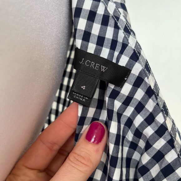 J Crew Blue & White Gingham One Sleeve Asymmetric Ruffle - SZ 4 - Picture 4 of 12